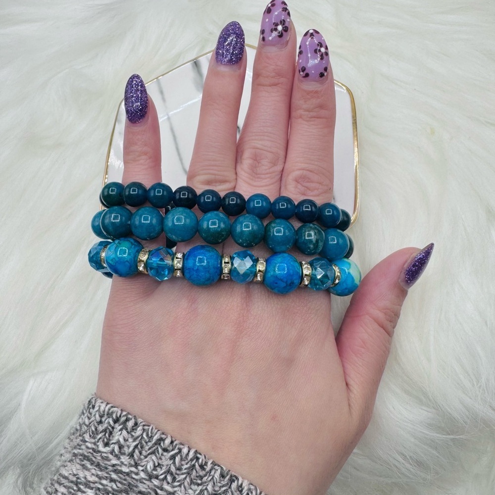 Triple Blue Beaded Bracelet Bundle - Picture 3 of 7
